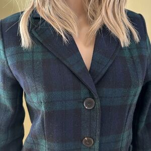 Lord & Taylor Wool Plaid Blazer Women's Size 4 Green Blue